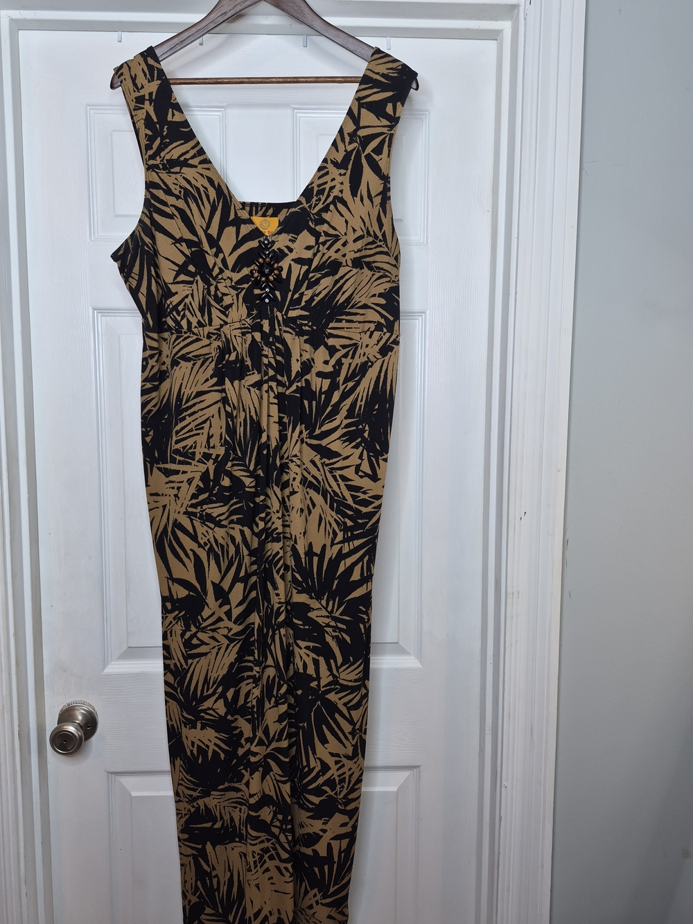Ruby Rd. Black and Tan Tropical-Print Maxi Dress 1x